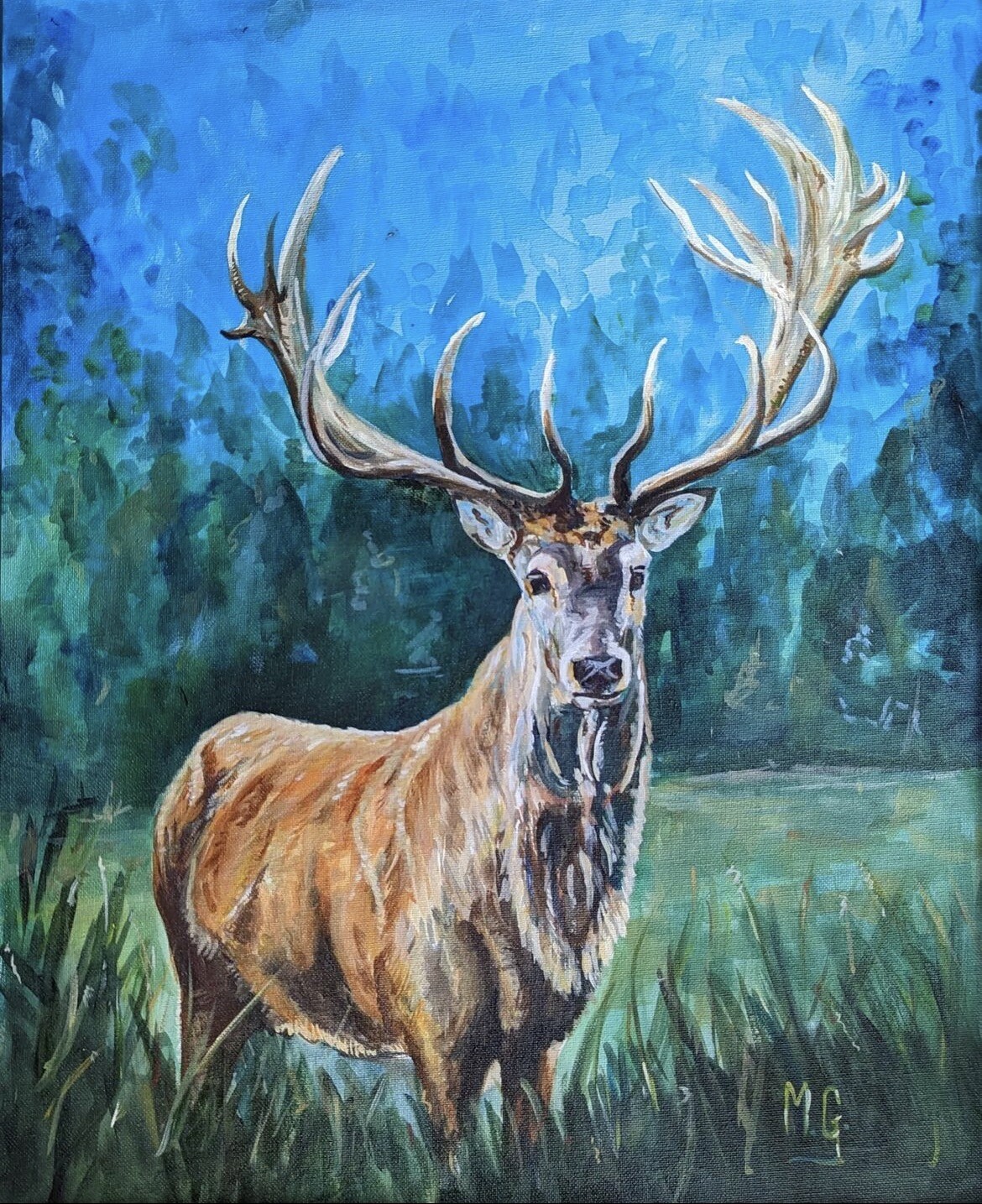 Oil painting of a stag